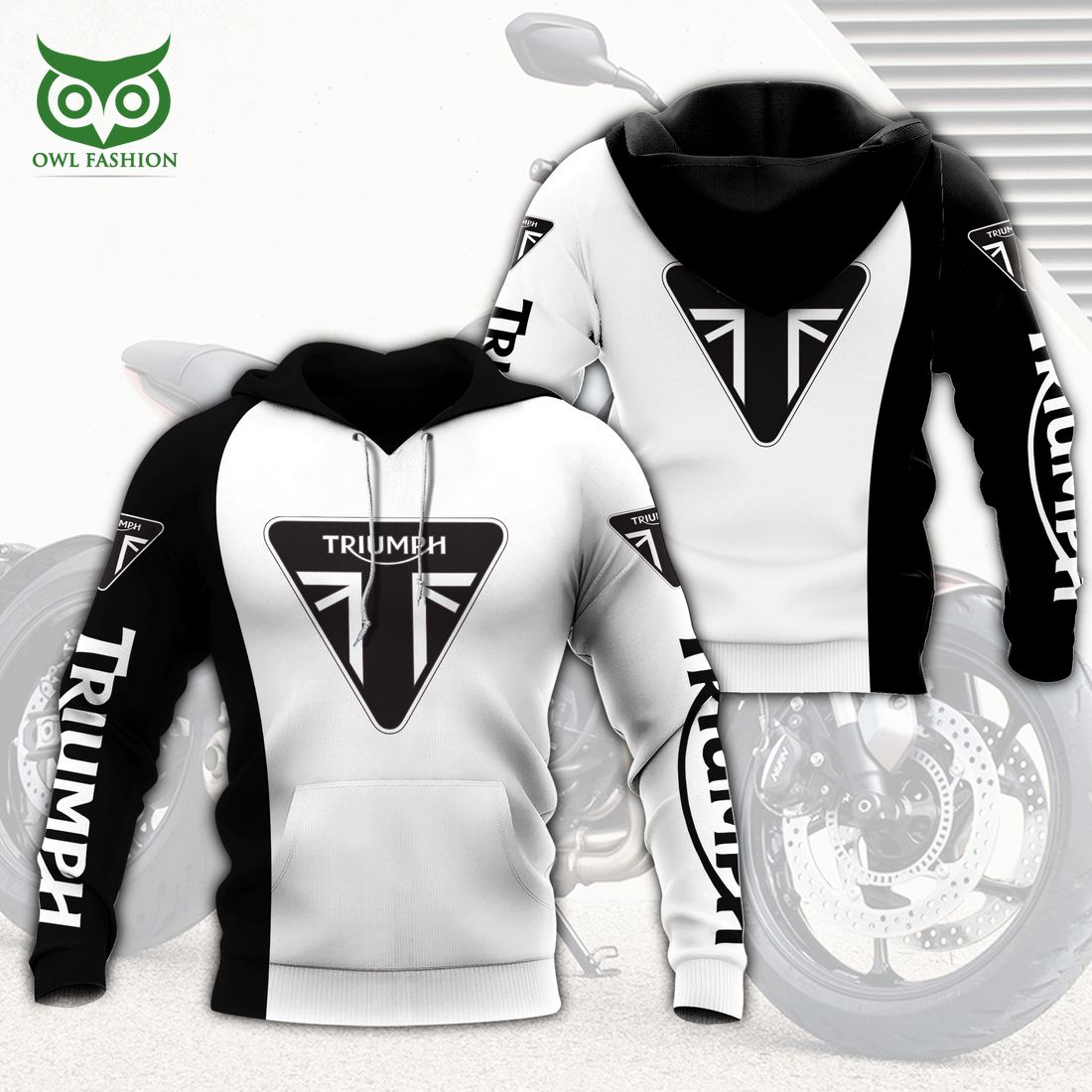 Triumph Motorcycles White and Black 3D - Adult & Kids T-Shirts, Sweatshirts & Hoodies apparel design preview 1