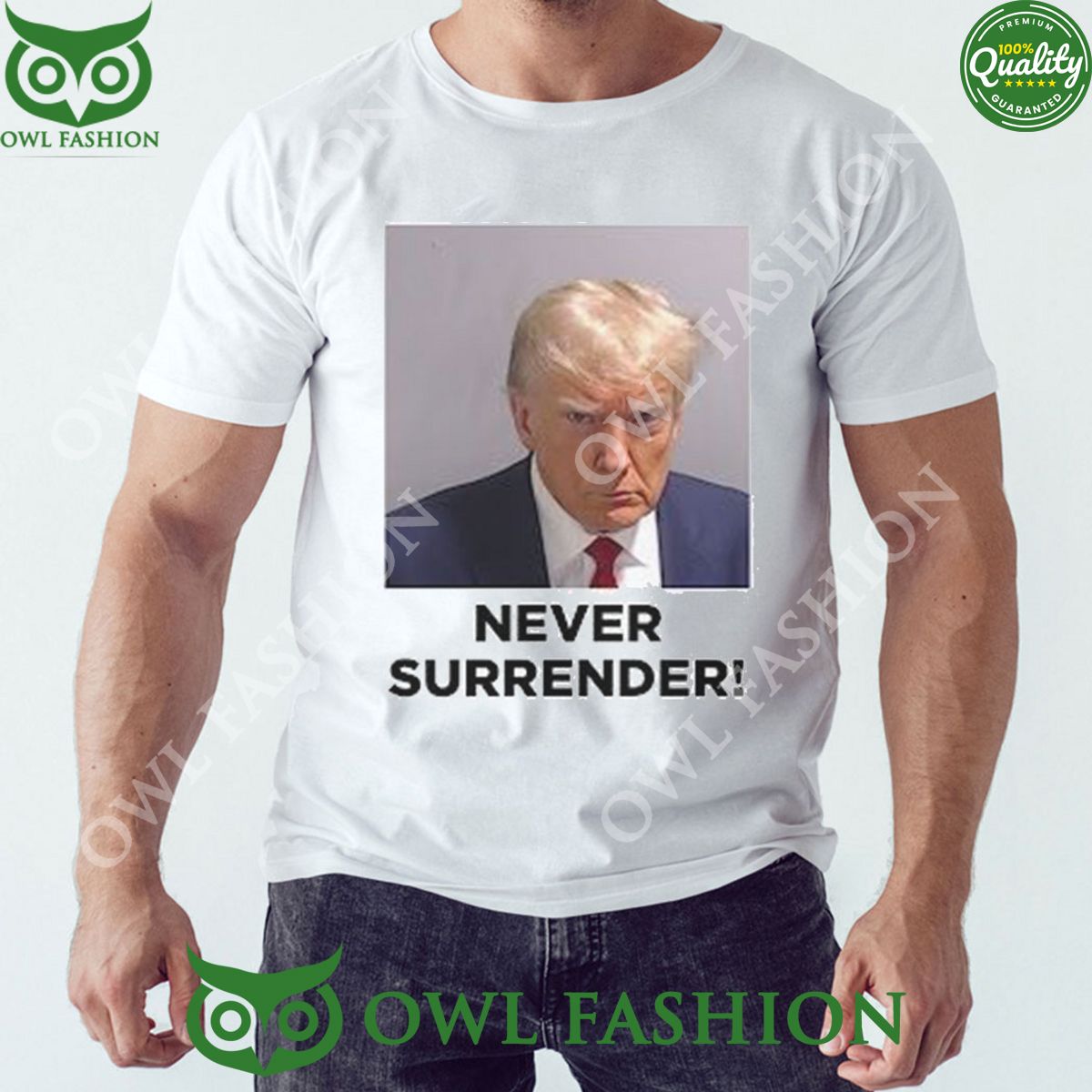 Trump 2024 Never Surrender Mugshot - Adult & Kids T-Shirts, Sweatshirts & Hoodies apparel design preview 1