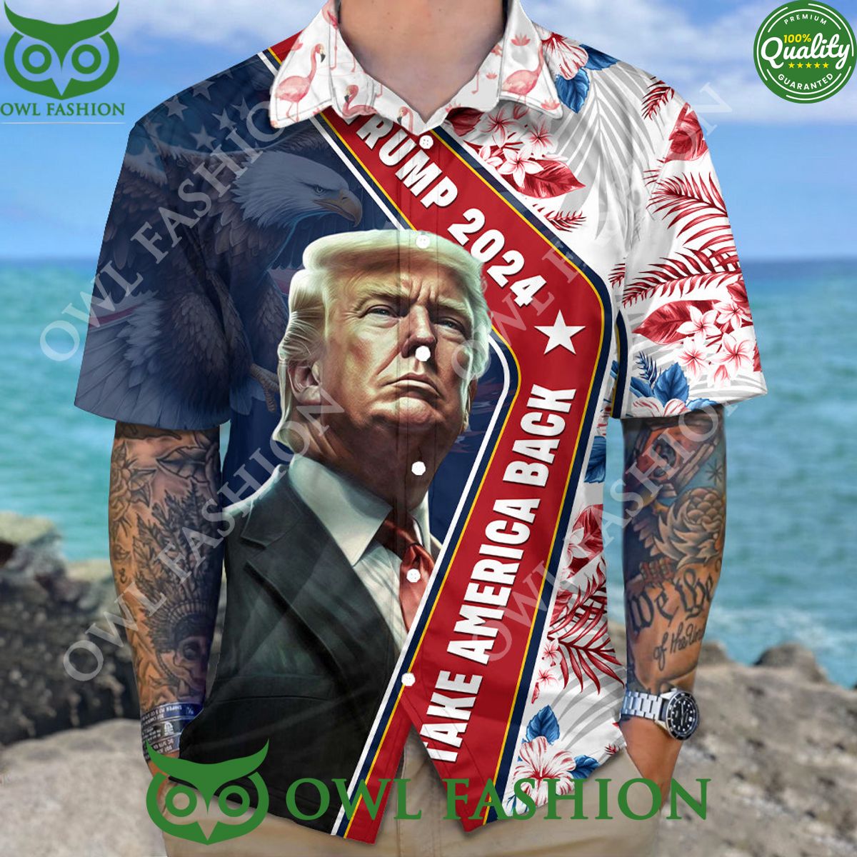 Trump 2024 Take America Back Flag Pattern Hawaii - Adult & Kids T-Shirts, Sweatshirts & Hoodies apparel design preview 1