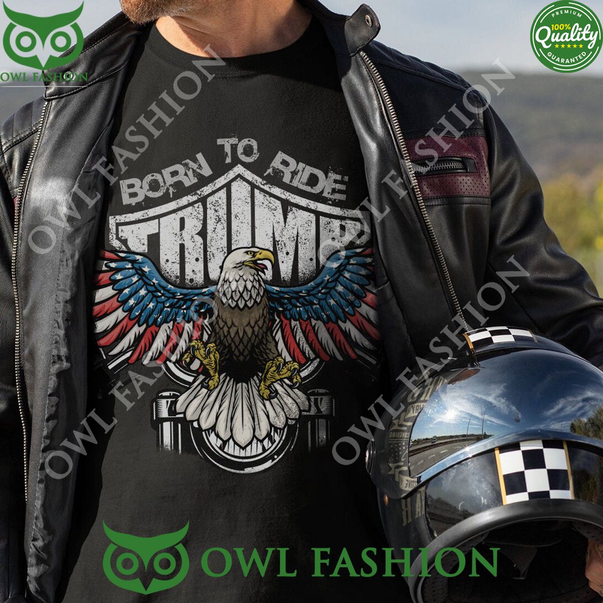 Trump Born to ride Motorcycle USA Eagle - Adult & Kids T-Shirts, Sweatshirts & Hoodies apparel design preview 1