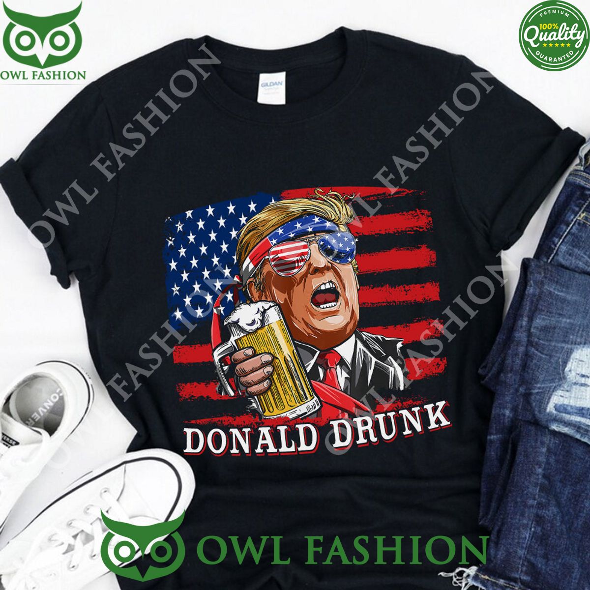 Trump drinking beer for USA - Adult & Kids T-Shirts, Sweatshirts & Hoodies apparel design preview 1