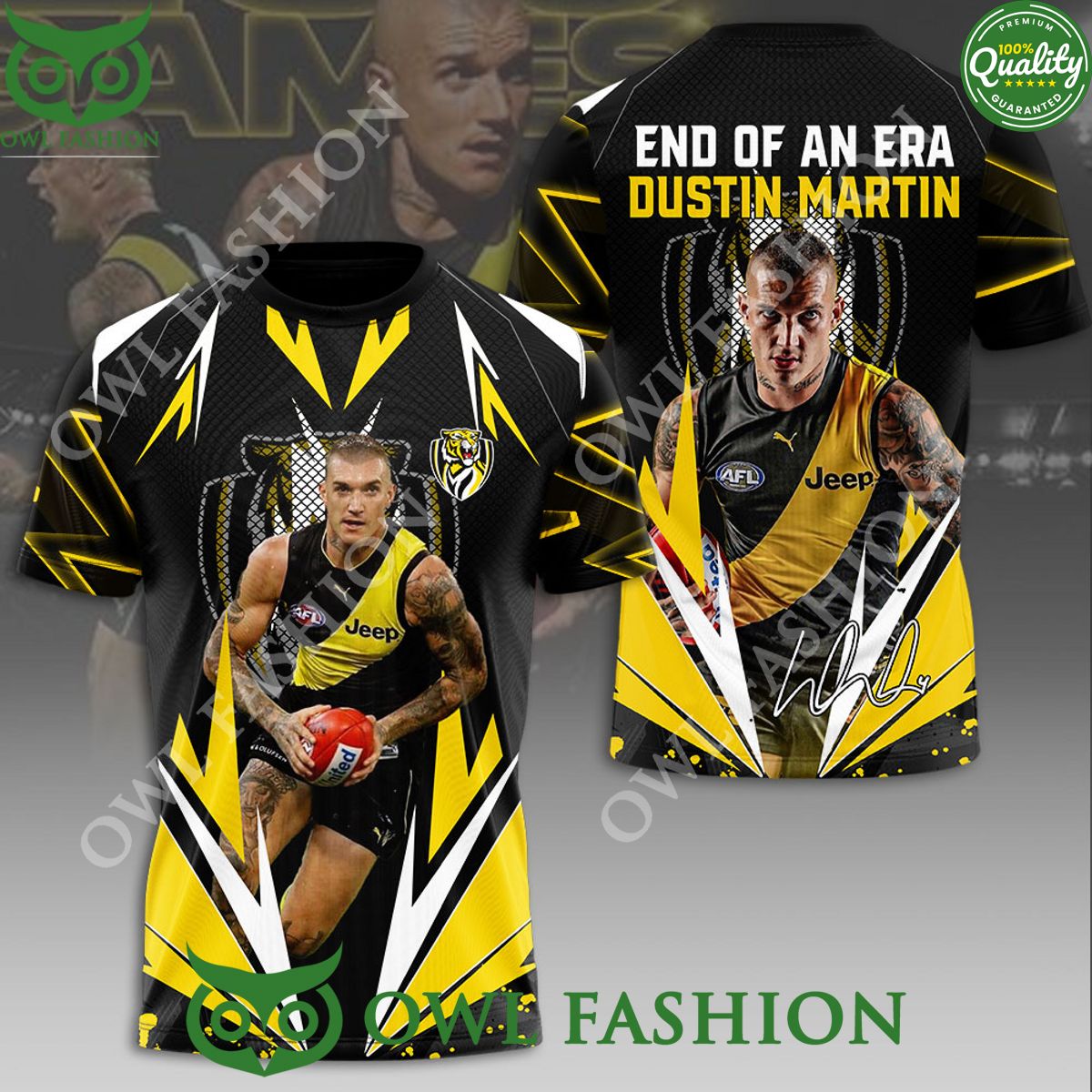 Richmond FC x Dustin Martin Logo Yellow and Black 3D - Adult & Kids T-Shirts, Sweatshirts & Hoodies apparel design preview 1