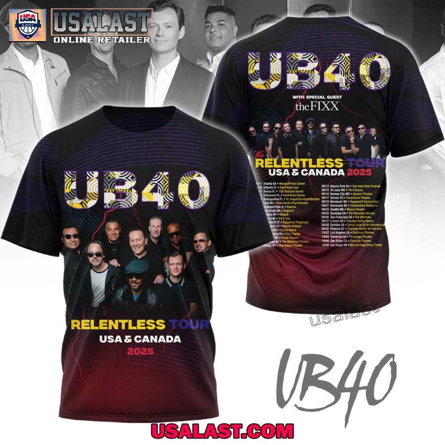 UB40 Band Relentless Tour Usa Canada 2025 - Adult & Kids T-Shirts, Sweatshirts & Hoodies apparel design preview 1