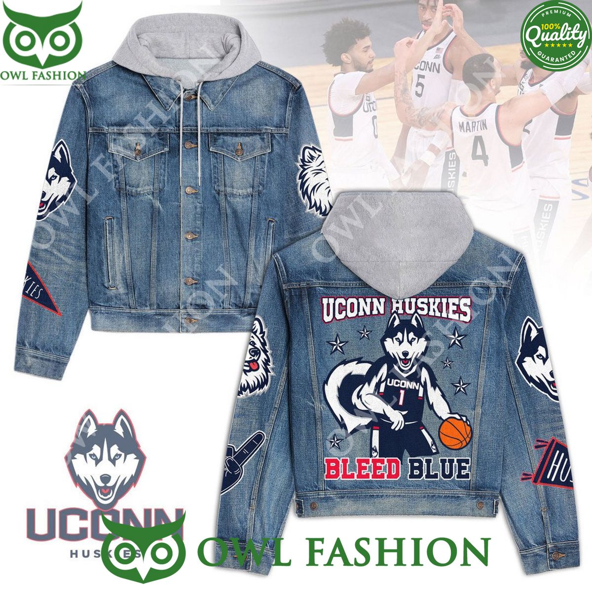 Uconn Huskies Bleed Blue Basketball NCAA 2d denim - Adult & Kids T-Shirts, Sweatshirts & Hoodies apparel design preview 1