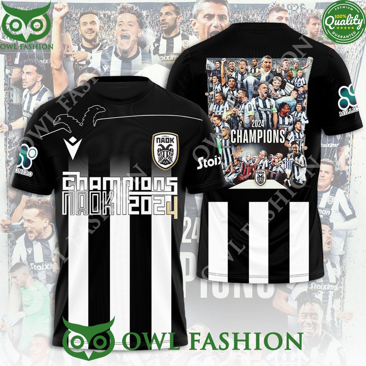 UEFA Champion PAOK FC Logo Team 3D - Adult & Kids T-Shirts, Sweatshirts & Hoodies apparel design preview 1