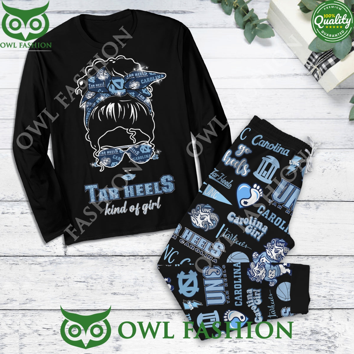 UNC Tar Heels Kind of Girl Carolina Black Pajamas - Adult & Kids T-Shirts, Sweatshirts & Hoodies apparel design preview 1