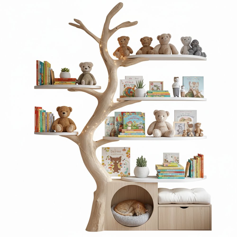 Wood Tree Tower Handcrafted Bookshelf with Built-In - Adult & Kids T-Shirts, Sweatshirts & Hoodies apparel design preview 1