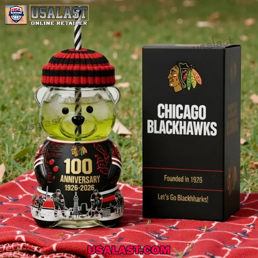 Chicago Blackhawks 100th Anniversary Collectible Bear - Adult & Kids T-Shirts, Sweatshirts & Hoodies apparel design preview 1