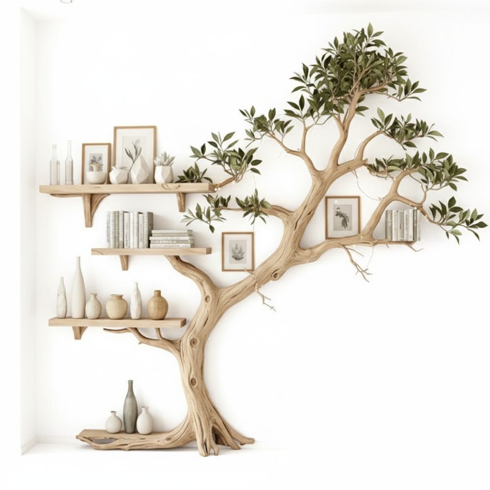 Tree-Shaped Wooden Bookshelf Unique Handmade Design - Adult & Kids T-Shirts, Sweatshirts & Hoodies apparel design preview 1