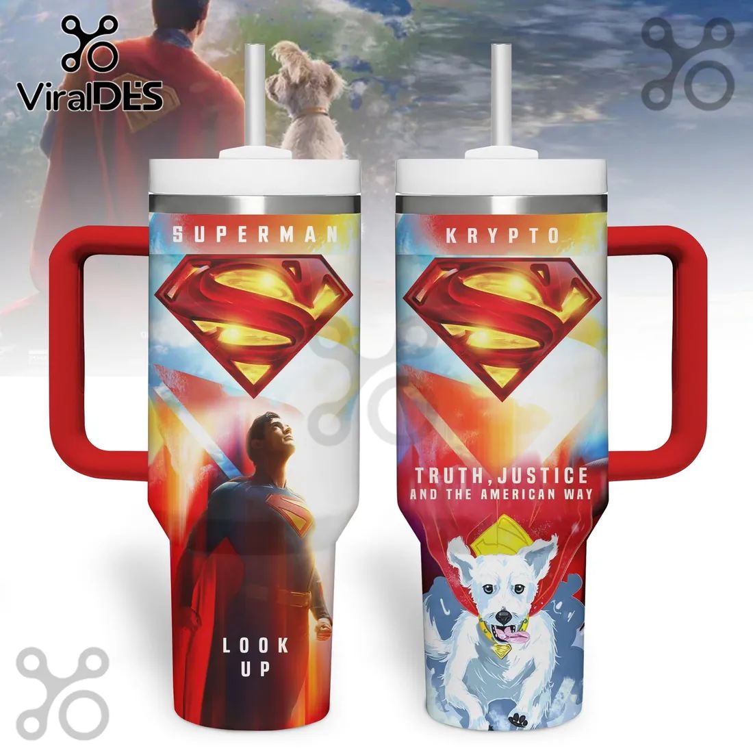 Superman and Krypto Truth Justice Handle Tumbler - Adult & Kids T-Shirts, Sweatshirts & Hoodies apparel design preview 1