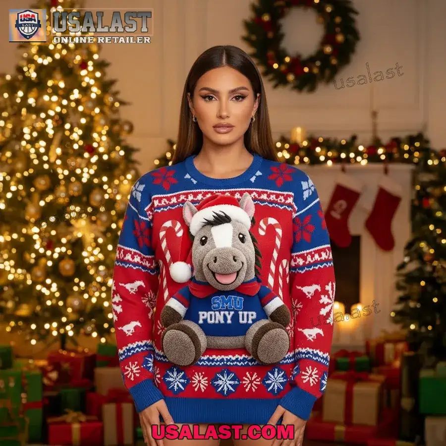 SMU Mustangs Pony Up Ugly Christmas Jumper - Adult & Kids T-Shirts, Sweatshirts & Hoodies apparel design preview 1