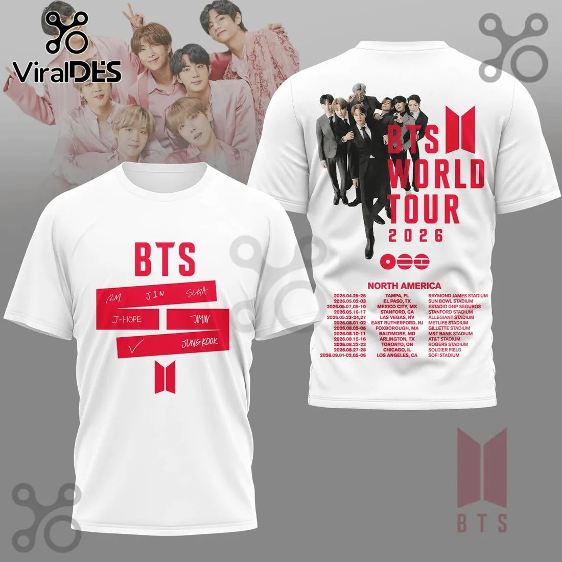 BTS 2026 World Tour Logo White - Adult & Kids T-Shirts, Sweatshirts & Hoodies apparel design preview 1