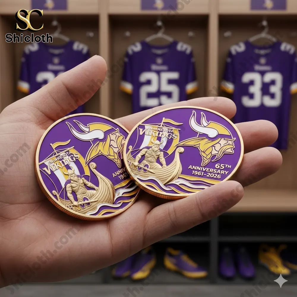 Minnesota Vikings 65th Anniversary Commemorative Coin - Adult & Kids T-Shirts, Sweatshirts & Hoodies apparel design preview 1