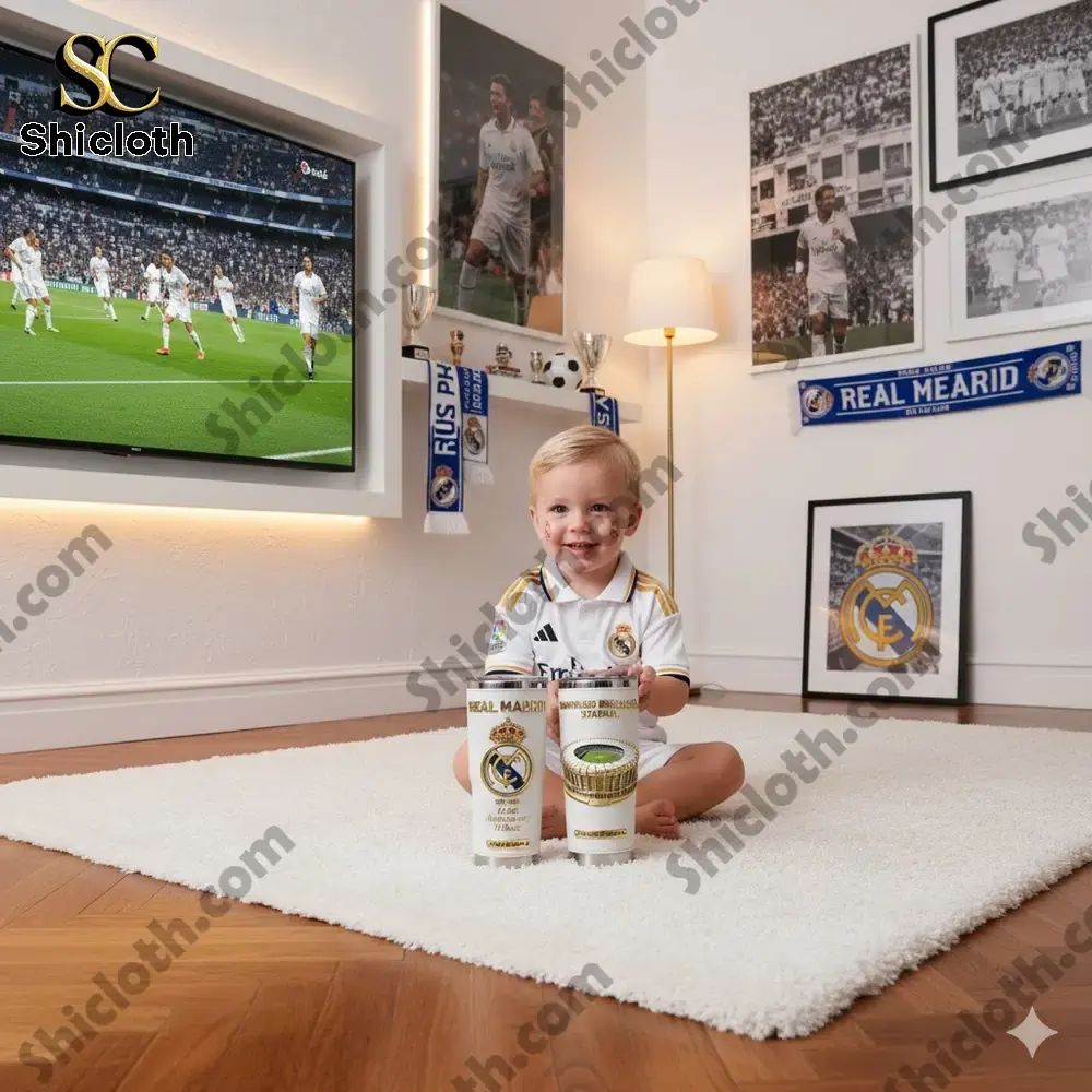 Real Madrid 124th Anniversary Stainless Tumbler Cup - Adult & Kids T-Shirts, Sweatshirts & Hoodies apparel design preview 1