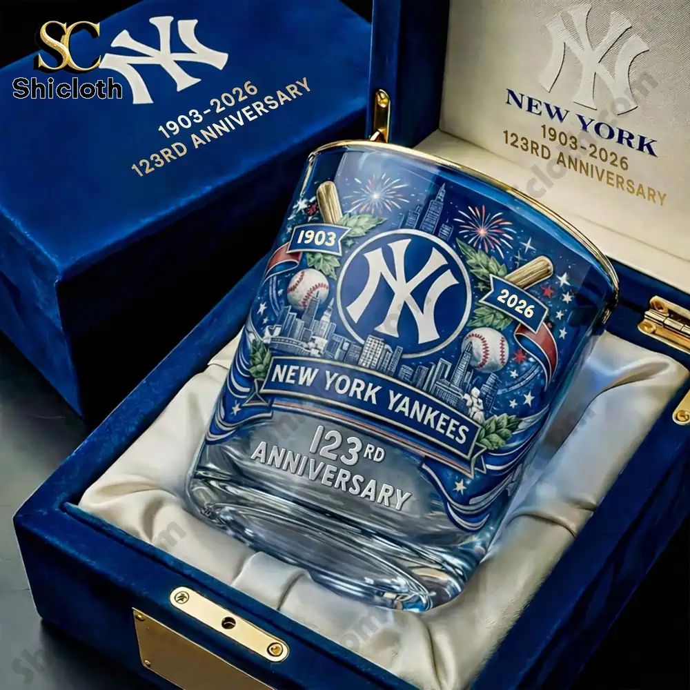 New York Yankees 123rd Anniversary Whiskey Glass - Adult & Kids T-Shirts, Sweatshirts & Hoodies apparel design preview 1