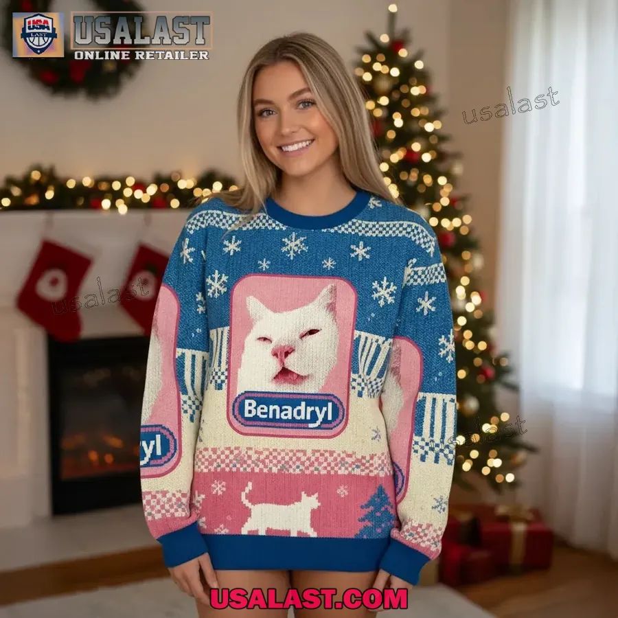 Funny Benadryl Meme Cat Christmas Ugly Sweater - Adult & Kids T-Shirts, Sweatshirts & Hoodies apparel design preview 1