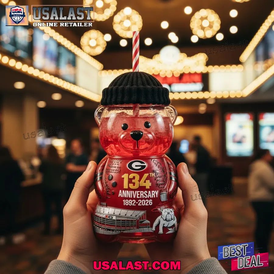 Georgia Bulldogs 134th Anniversary Bear Glass Cup - Adult & Kids T-Shirts, Sweatshirts & Hoodies apparel design preview 1