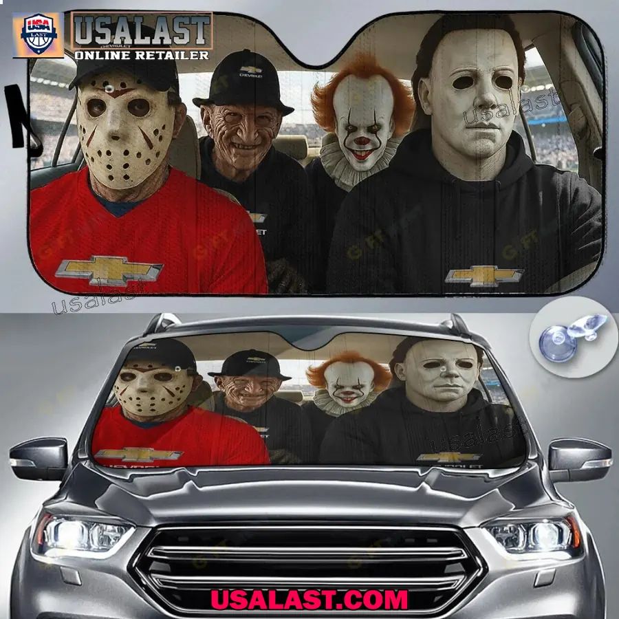 Chevrolet x Horror Movie Characters Car Sunshade, - Adult & Kids T-Shirts, Sweatshirts & Hoodies apparel design preview 1