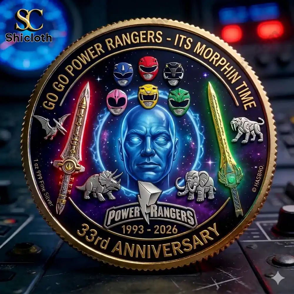 Power Rangers 33rd Anniversary It's Morphin Time Coin - Adult & Kids T-Shirts, Sweatshirts & Hoodies apparel design preview 1