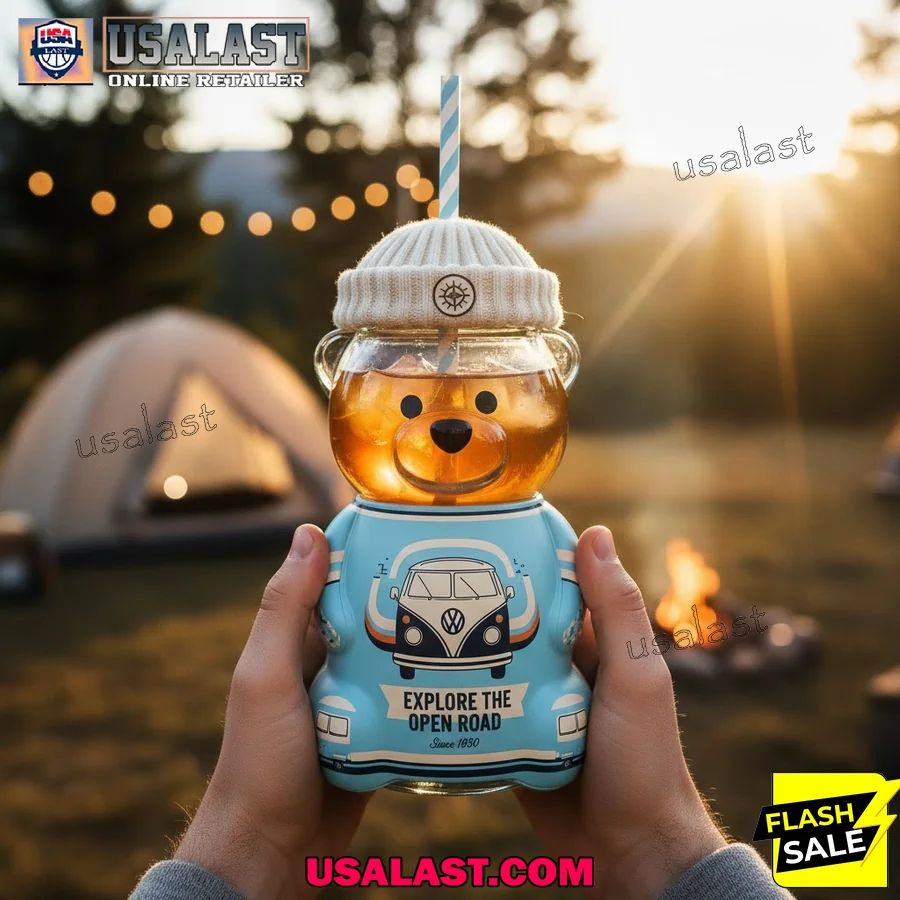 The Volkswagen T1 Camper Van Bear Glass Bottle Cup - Adult & Kids T-Shirts, Sweatshirts & Hoodies apparel design preview 1