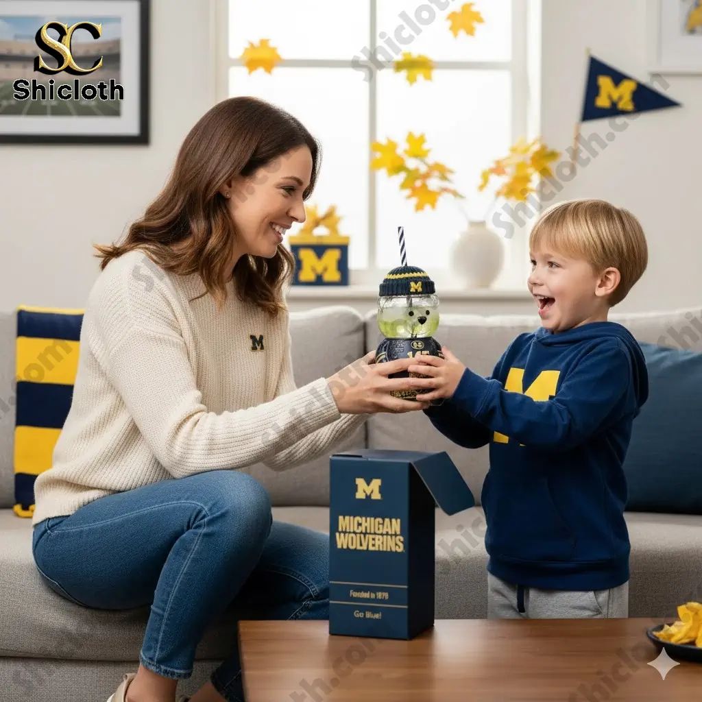 Michigan Wolverines Anniversary Bear Cup - Adult & Kids T-Shirts, Sweatshirts & Hoodies apparel design preview 1