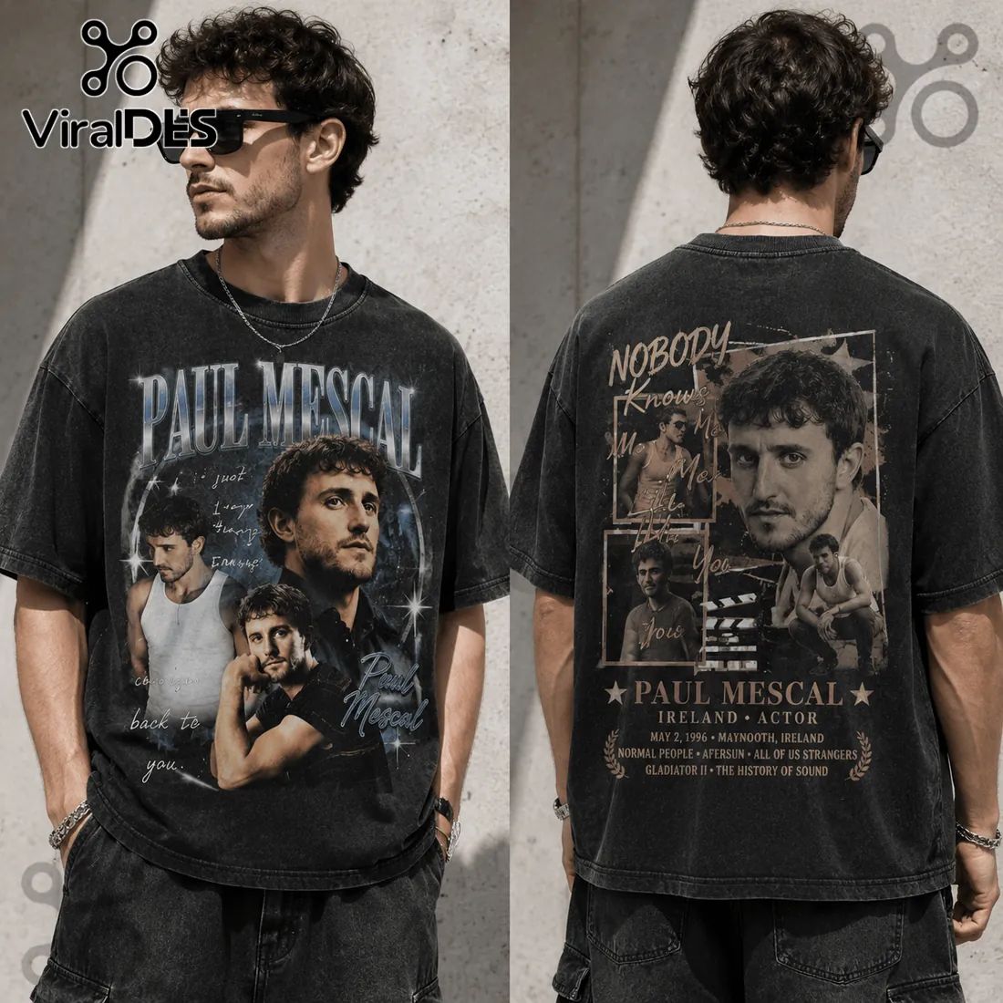 Paul Mescal Actor Retro Black - Adult & Kids T-Shirts, Sweatshirts & Hoodies apparel design preview 1