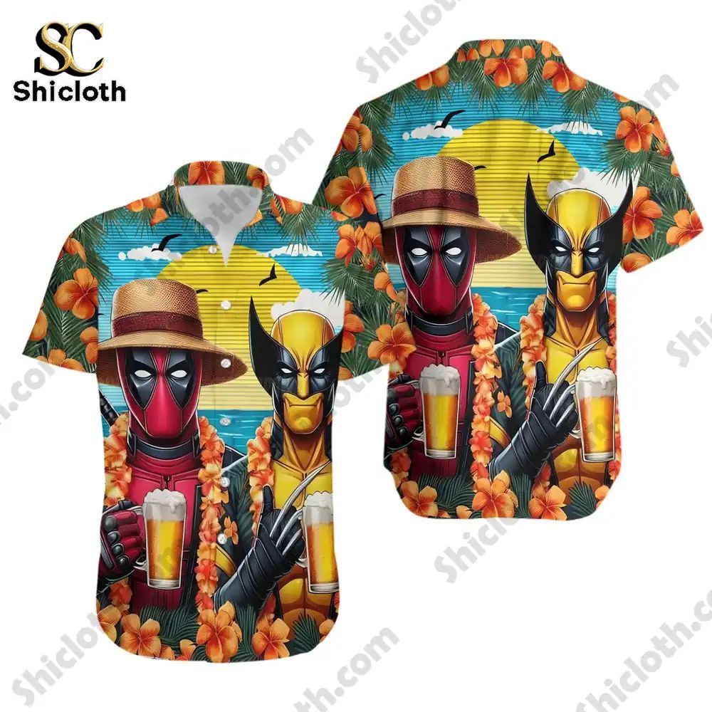 Deadpool And Wolverine Drink Beer Hawaiian - Adult & Kids T-Shirts, Sweatshirts & Hoodies apparel design preview 1