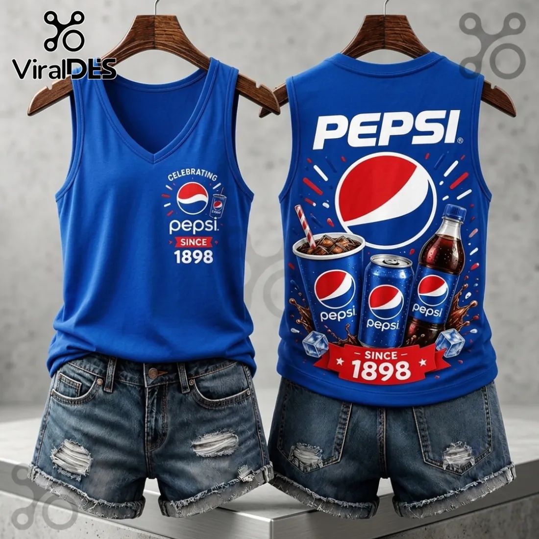 Pepsi 1898 Vintage Logo V-Neck Tank Top - Adult & Kids T-Shirts, Sweatshirts & Hoodies apparel design preview 1