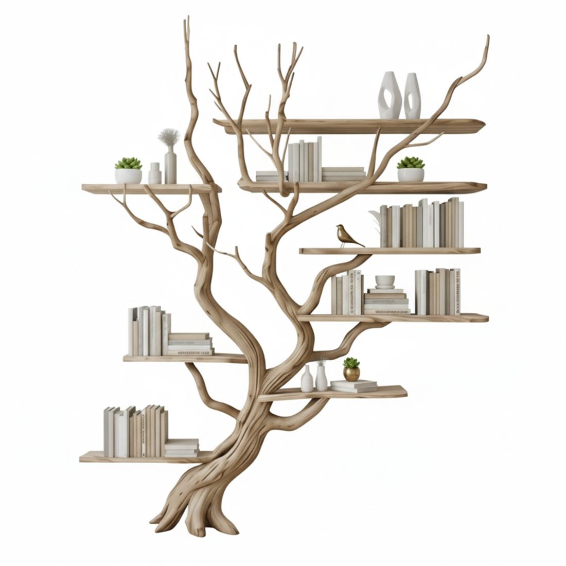 Handmade Driftwood Tree Bookshelf Floating Solid Wood - Adult & Kids T-Shirts, Sweatshirts & Hoodies apparel design preview 1