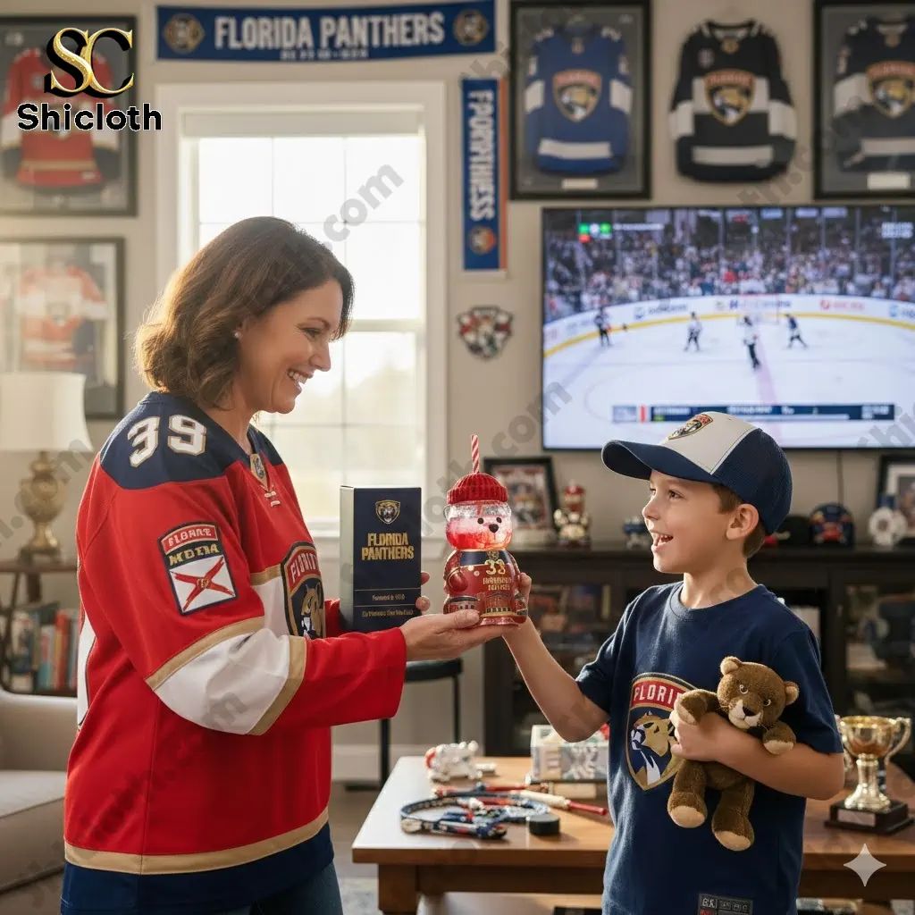 Florida Panthers 33rd Anniversary Bear Bottle Limited - Adult & Kids T-Shirts, Sweatshirts & Hoodies apparel design preview 1