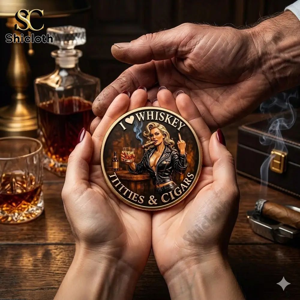 I Love Whiskey Titties Cigars Coin - Adult & Kids T-Shirts, Sweatshirts & Hoodies apparel design preview 1