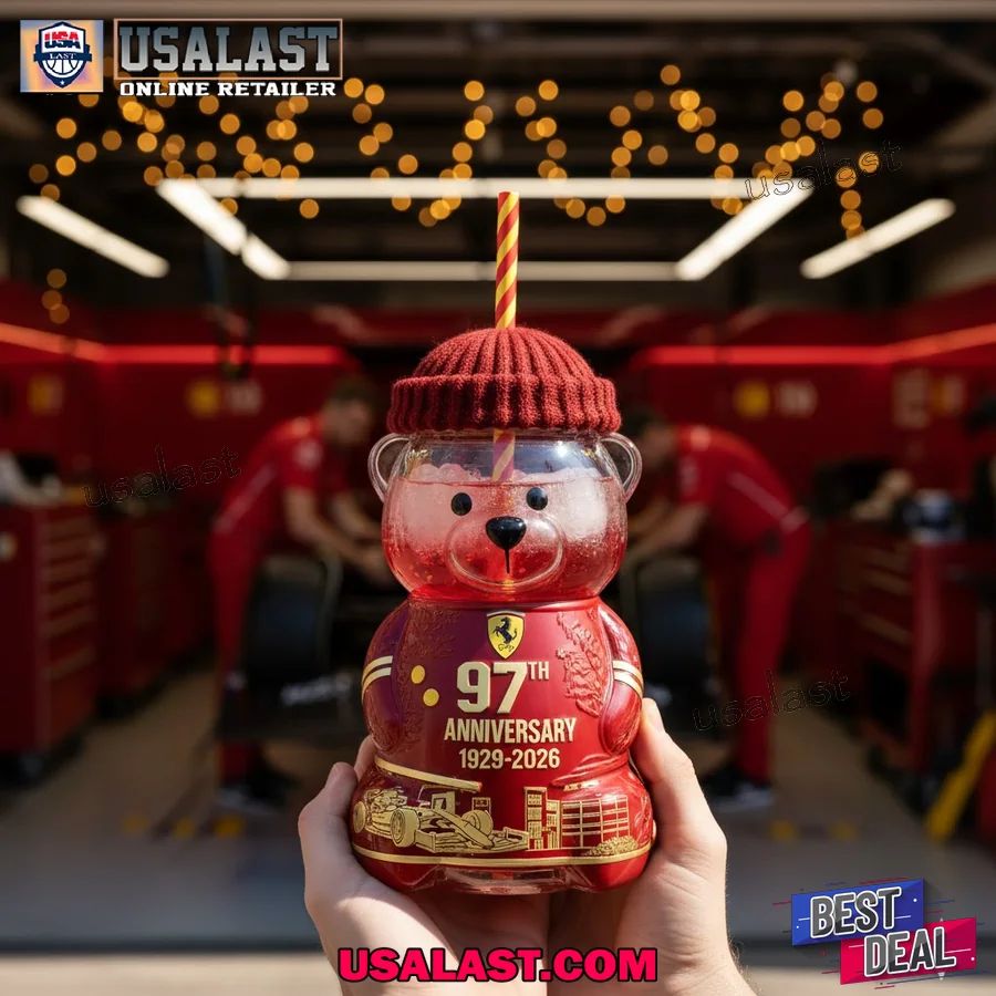 Scuderia Ferrari 97th Anniversary Bear Glass Cup - Adult & Kids T-Shirts, Sweatshirts & Hoodies apparel design preview 1