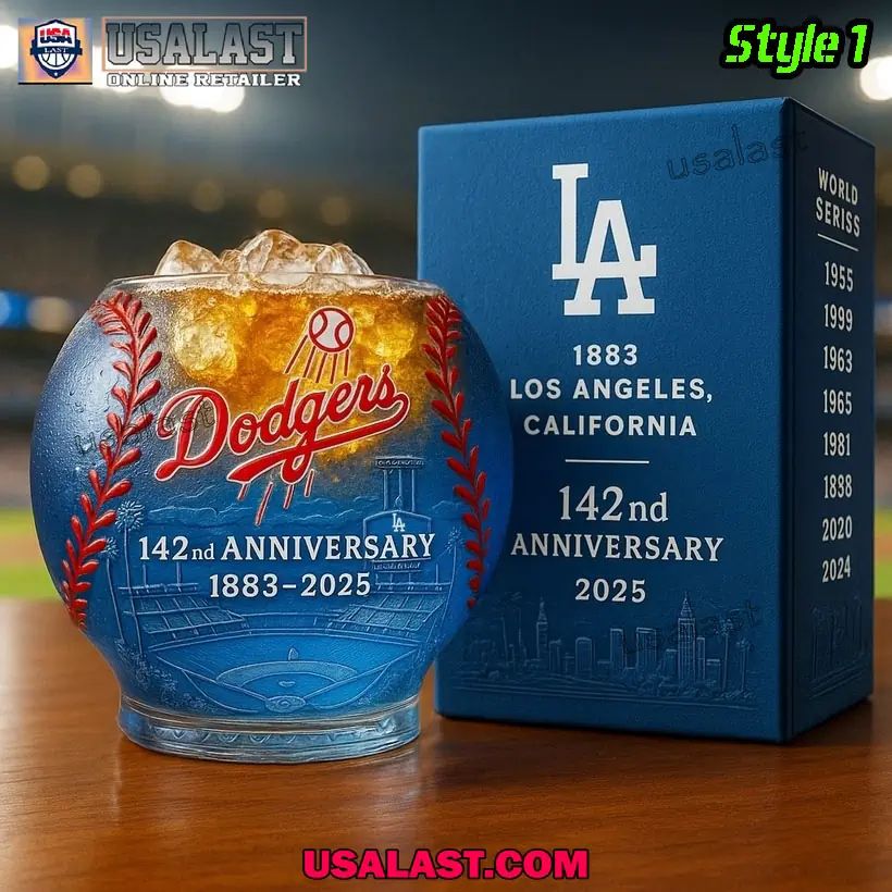 Los Angeles Dodgers 142nd Anniversary Wine Glass - Adult & Kids T-Shirts, Sweatshirts & Hoodies apparel design preview 1