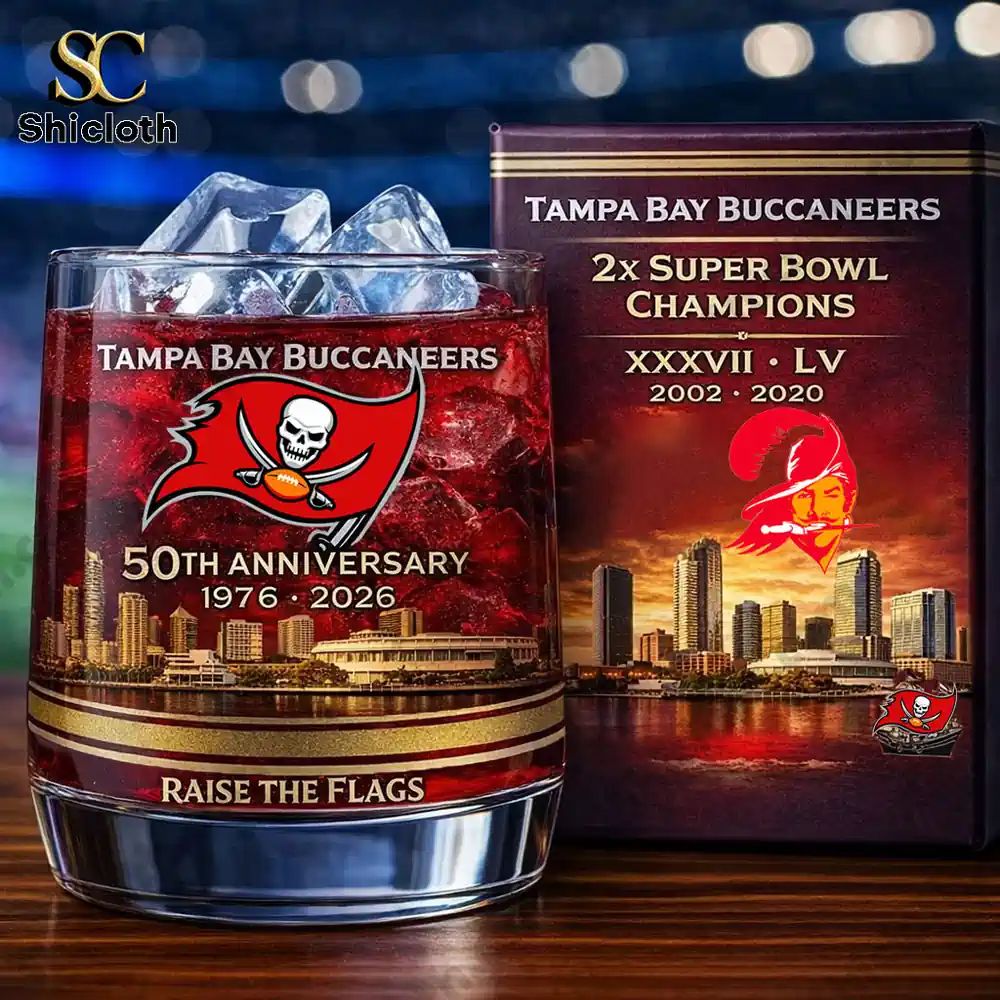 Tampa Bay Buccaneers 50th Anniversary Whiskey Glass - Adult & Kids T-Shirts, Sweatshirts & Hoodies apparel design preview 1
