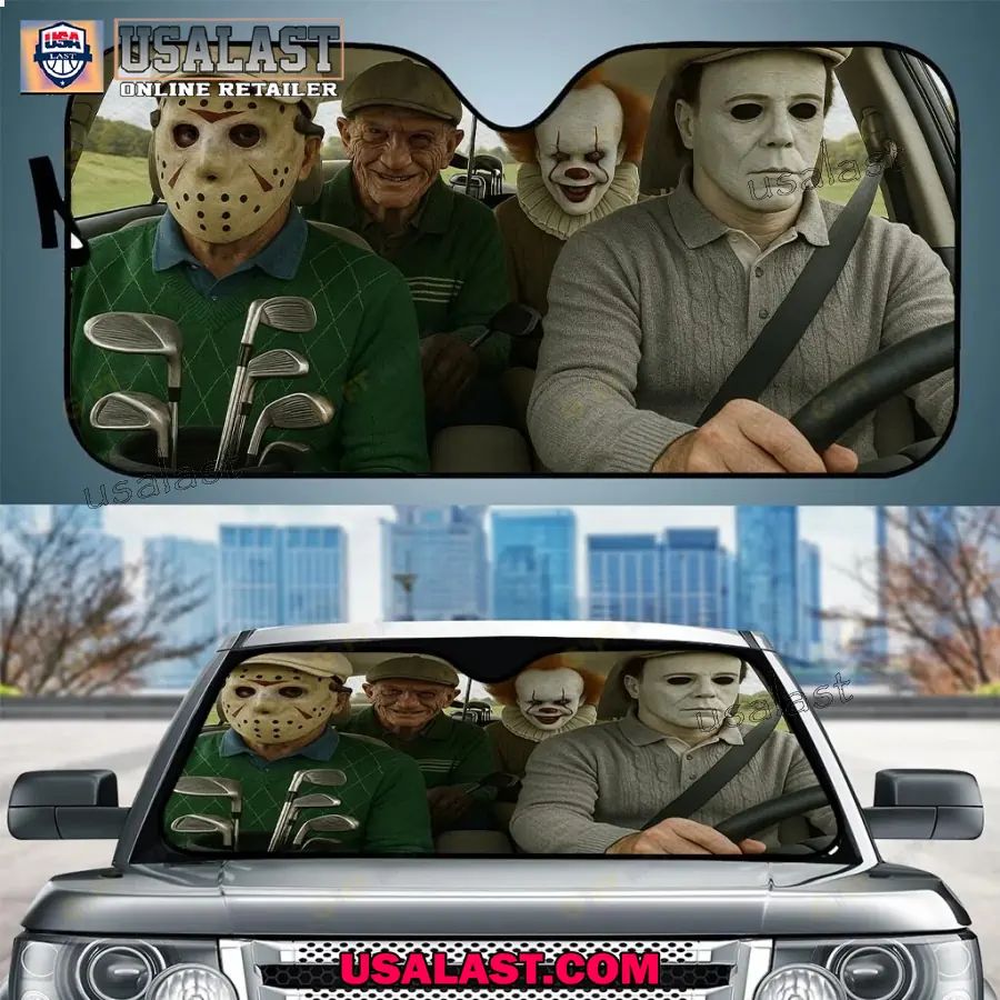 Golf Horror Movie Characters Car Sunshade, Windshield - Adult & Kids T-Shirts, Sweatshirts & Hoodies apparel design preview 1