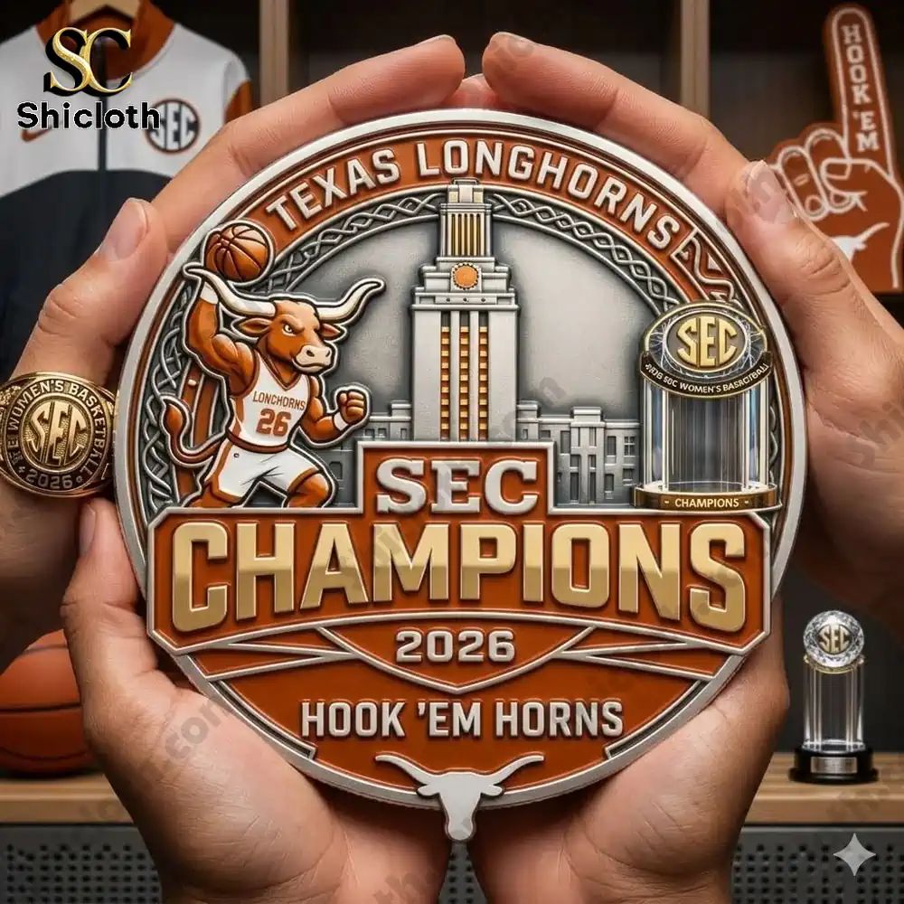 Texas Longhorns Sec Champions 2026 Commemorative Coin - Adult & Kids T-Shirts, Sweatshirts & Hoodies apparel design preview 1