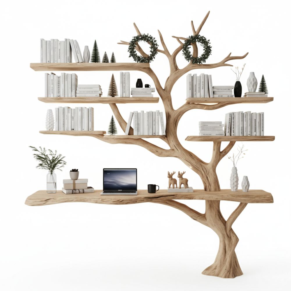 Handcrafted Tree Branch Bookshelf Rustic Bookcase for - Adult & Kids T-Shirts, Sweatshirts & Hoodies apparel design preview 1