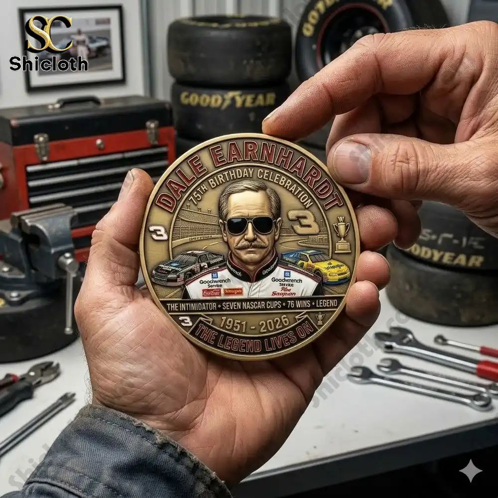 Dale Earnhardt 75th Birthday Commemorative Coin - Adult & Kids T-Shirts, Sweatshirts & Hoodies apparel design preview 1