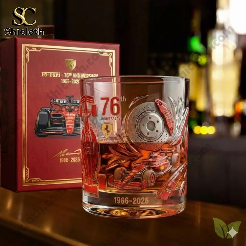 Ferrari 76th Anniversary 1966-2026 Whiskey Glass - Adult & Kids T-Shirts, Sweatshirts & Hoodies apparel design preview 1