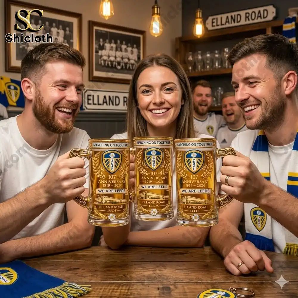 Leeds United's 107th Anniversary Collector Beer Glass - Adult & Kids T-Shirts, Sweatshirts & Hoodies apparel design preview 1