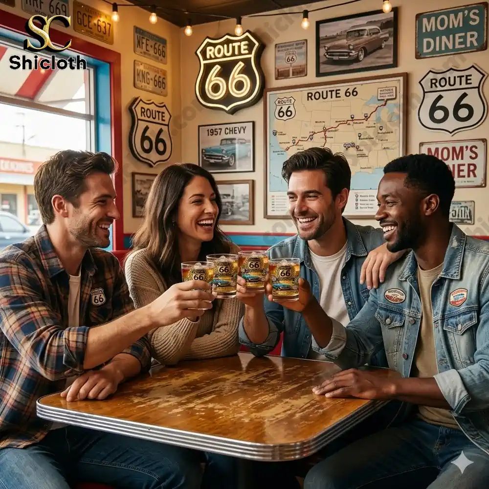 U.S. Route 66 Centennial Commemorative Whiskey Glass - Adult & Kids T-Shirts, Sweatshirts & Hoodies apparel design preview 1