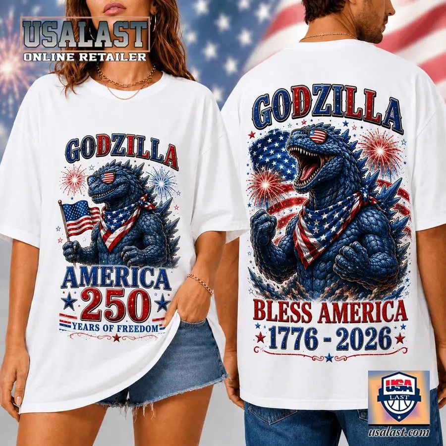Godzilla Bless America 250th Anniversary 3D - Adult & Kids T-Shirts, Sweatshirts & Hoodies apparel design preview 1