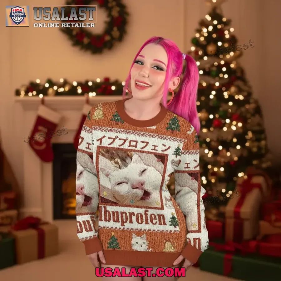 Ibuprofen Meme Cat Christmas Ugly Sweater - Adult & Kids T-Shirts, Sweatshirts & Hoodies apparel design preview 1