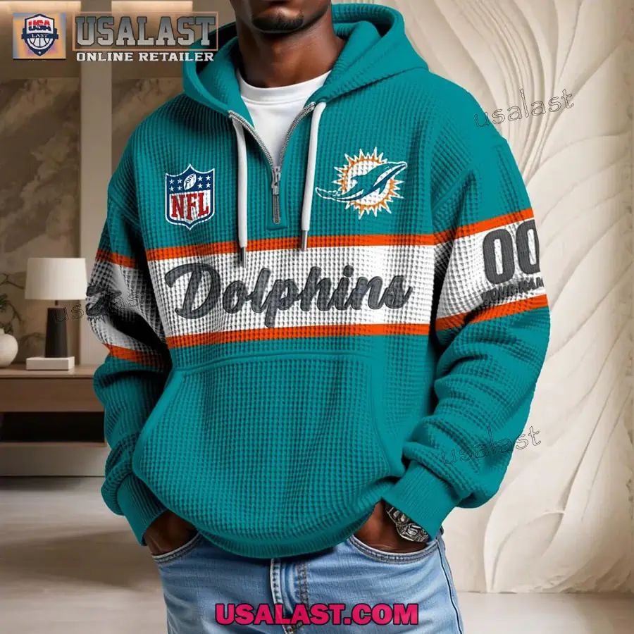 Miami Dolphins Waffle Half Zip - Adult & Kids T-Shirts, Sweatshirts & Hoodies apparel design preview 1