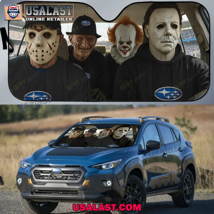 Subaru x Horror Movie Characters Car Sunshade, - Adult & Kids T-Shirts, Sweatshirts & Hoodies apparel design preview 1