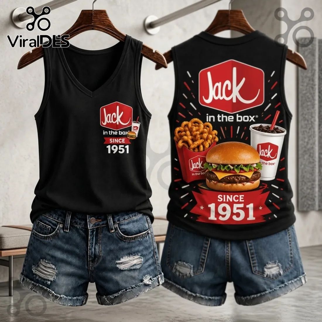 Jack in the Box Retro 1951 Logo V-Neck Tank Top - Adult & Kids T-Shirts, Sweatshirts & Hoodies apparel design preview 1