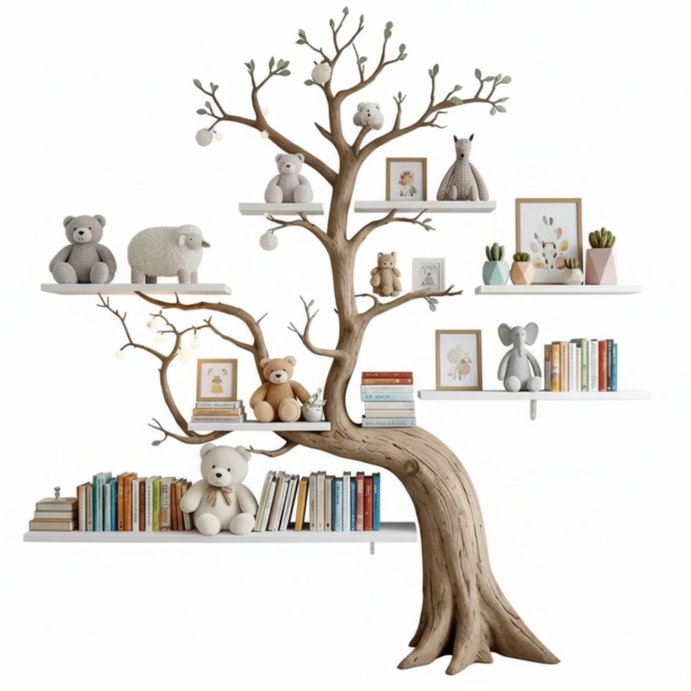 Handmade Tree-Shaped Bookshelf Natural Wood Wall - Adult & Kids T-Shirts, Sweatshirts & Hoodies apparel design preview 1