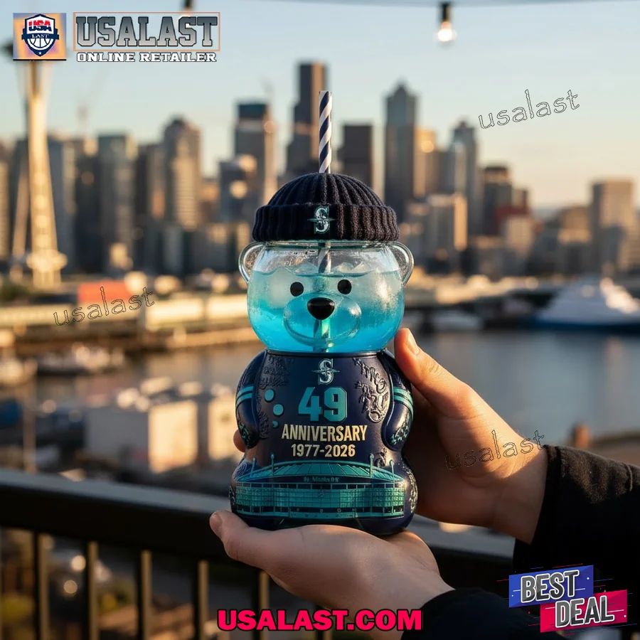 Seattle Mariners 49th Anniversary Bear Glass Cup - Adult & Kids T-Shirts, Sweatshirts & Hoodies apparel design preview 1