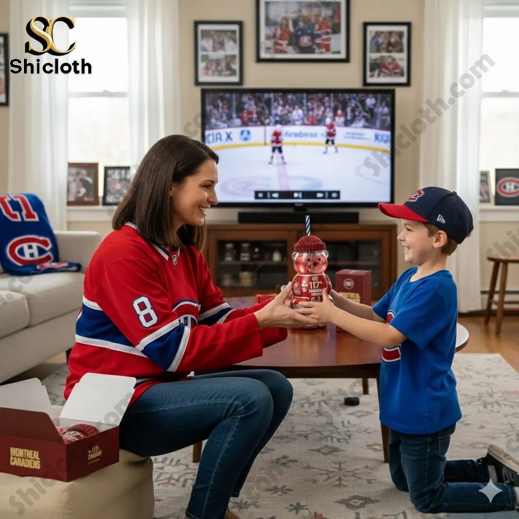 Montreal Canadiens 117th Anniversary Bear Bottle - Adult & Kids T-Shirts, Sweatshirts & Hoodies apparel design preview 1