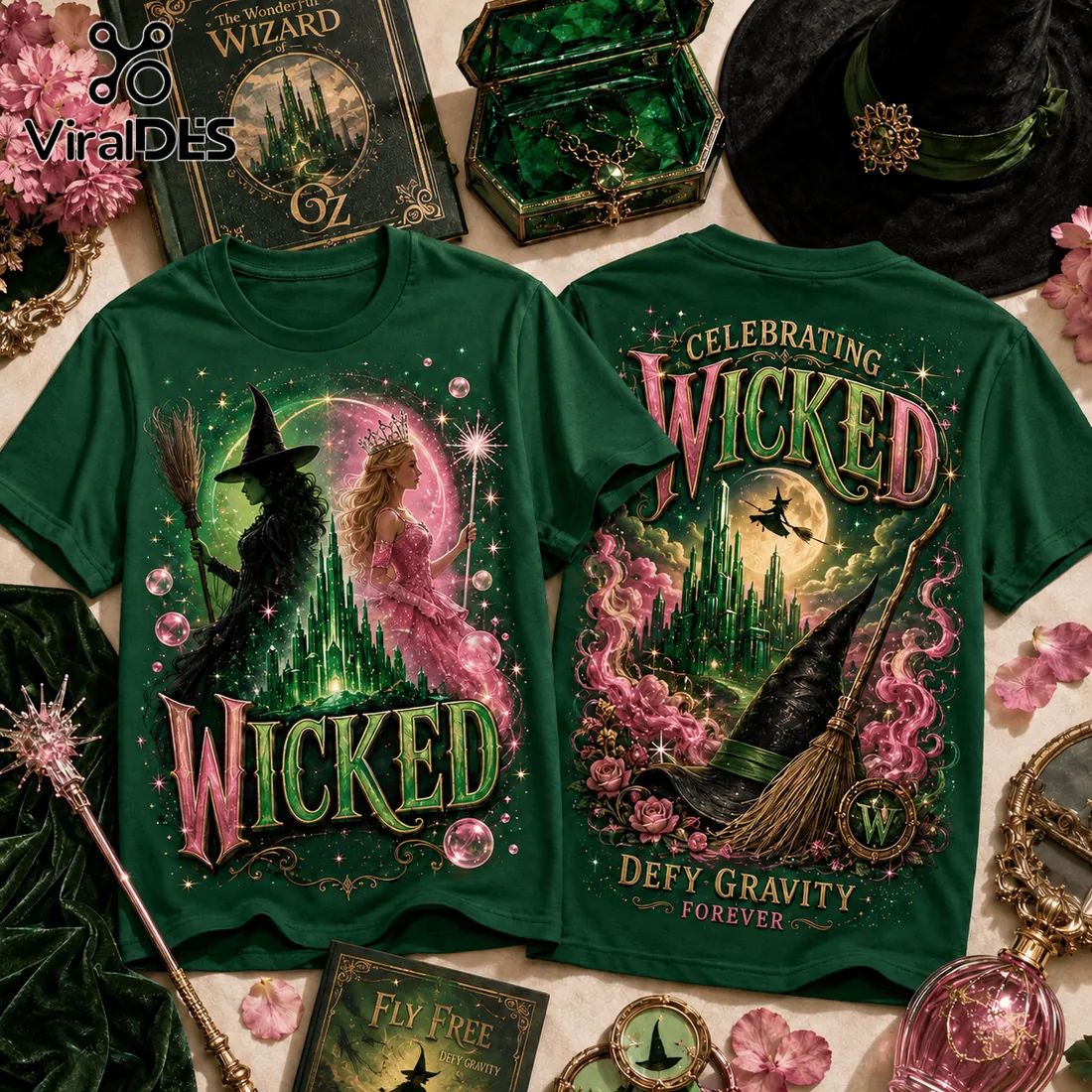Wicked Elphaba and Glinda Forest Green - Adult & Kids T-Shirts, Sweatshirts & Hoodies apparel design preview 1